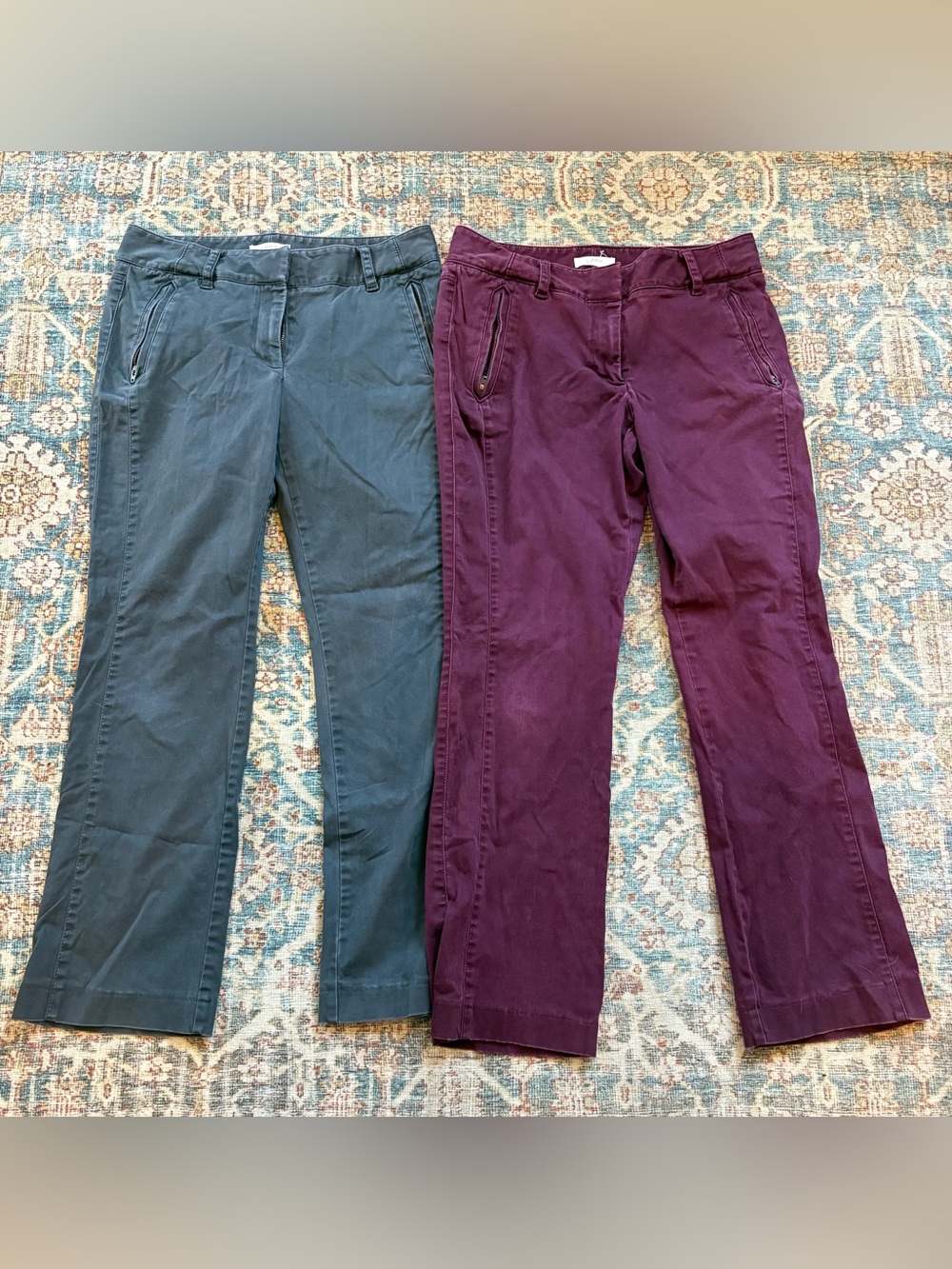 LOFT Julie pants (charcoal grey, eggplant)